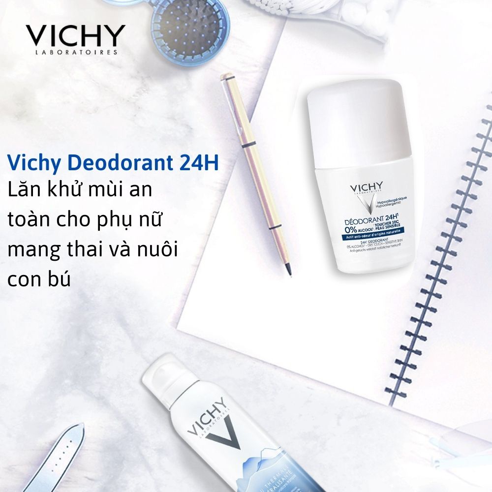 Lăn khử mùi, giảm mồ hôi Vichy trắng cho bà bầu chính hãng Pháp - BeautyMart