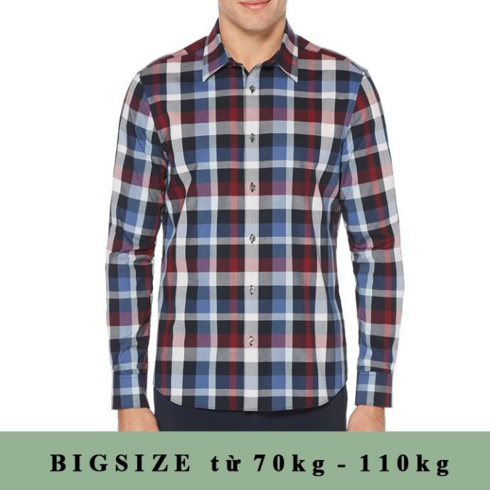 [BigSize từ 70kg - 110kg] Áo Sơ mi Nam Dài Tay Slim Fit - Vải Co Giãn Nhẹ Không Nhăn Sọc Caro Xanh Tím  ༷