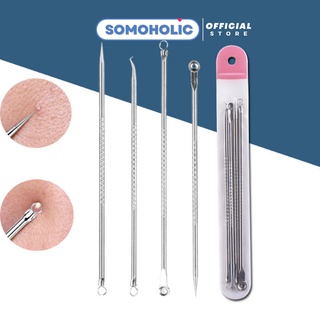 Cây Nặn Mụn Bộ 4 Que Lấy Mụn Cao Cấp Spa Tiện Dụng Chuyên Nghiệp Somoholic QNM2