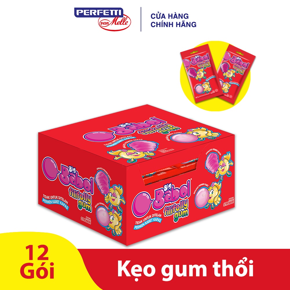 Kẹo Cao Su Thổi Big Babol Fili Folly Hương Dâu (Hộp 12 gói)