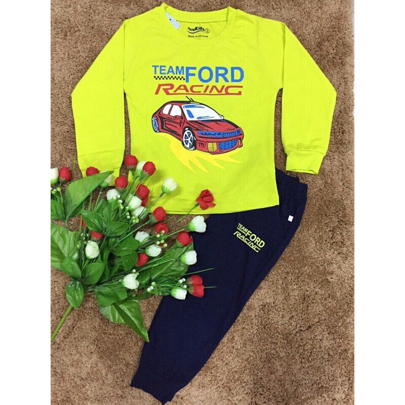 Bộ quần áo bé trai hình Ô tô mầy xanh, đỏ đun