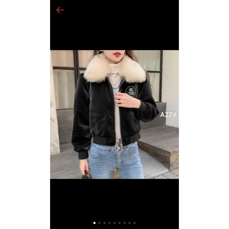 Áo da nhung cổ lông