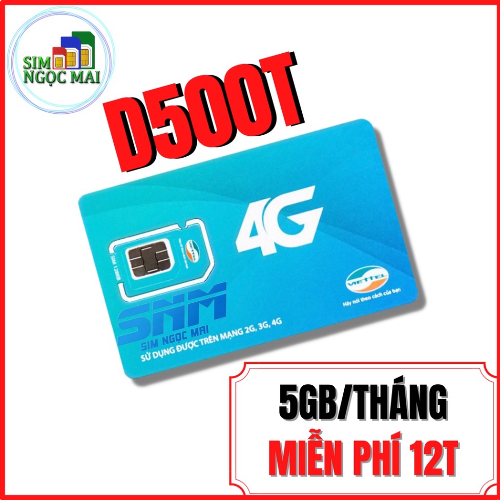 FLAT SALE [FREESHIP] Sim 4G Viettel D500 - D500T - 12UMAX50N - D900 -  5Gb/tháng Trọn Gói 1 Năm - NG