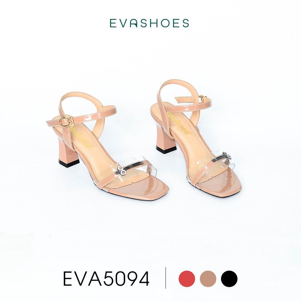 Dép Sandal cao gót quai trong phối nơ cao 5cm Evashoes Eva5094