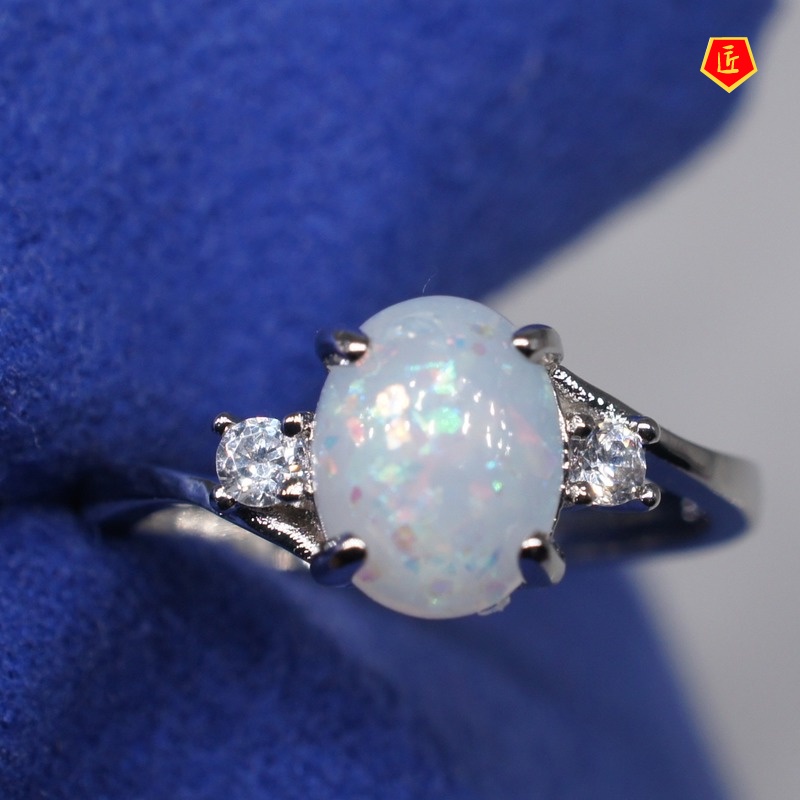 Nhẫn Đính Đá Opal Thiết Kế Đơn Giản Thời Trang Cho Nữ