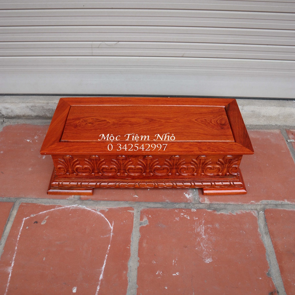 Đế Hoa Lá Tây Chữ Nhật Gỗ Hương Kê Phong Thủy Cỡ 50x23 Cao 14cm