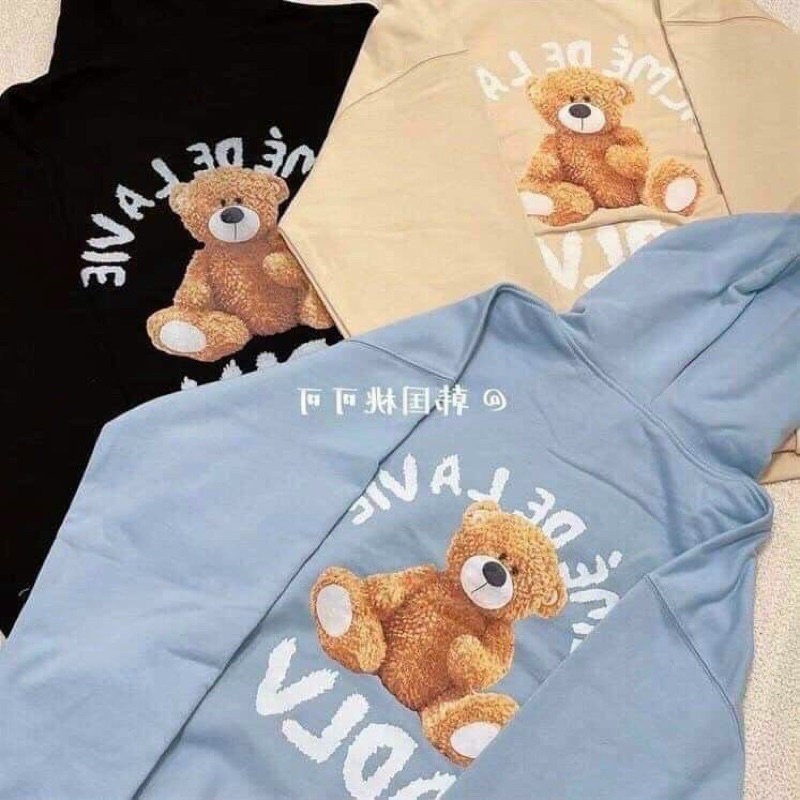 Áo khoác hoodie tay phồng in gấu ADLV freesize ,vải nỉ ngoại dày dặn