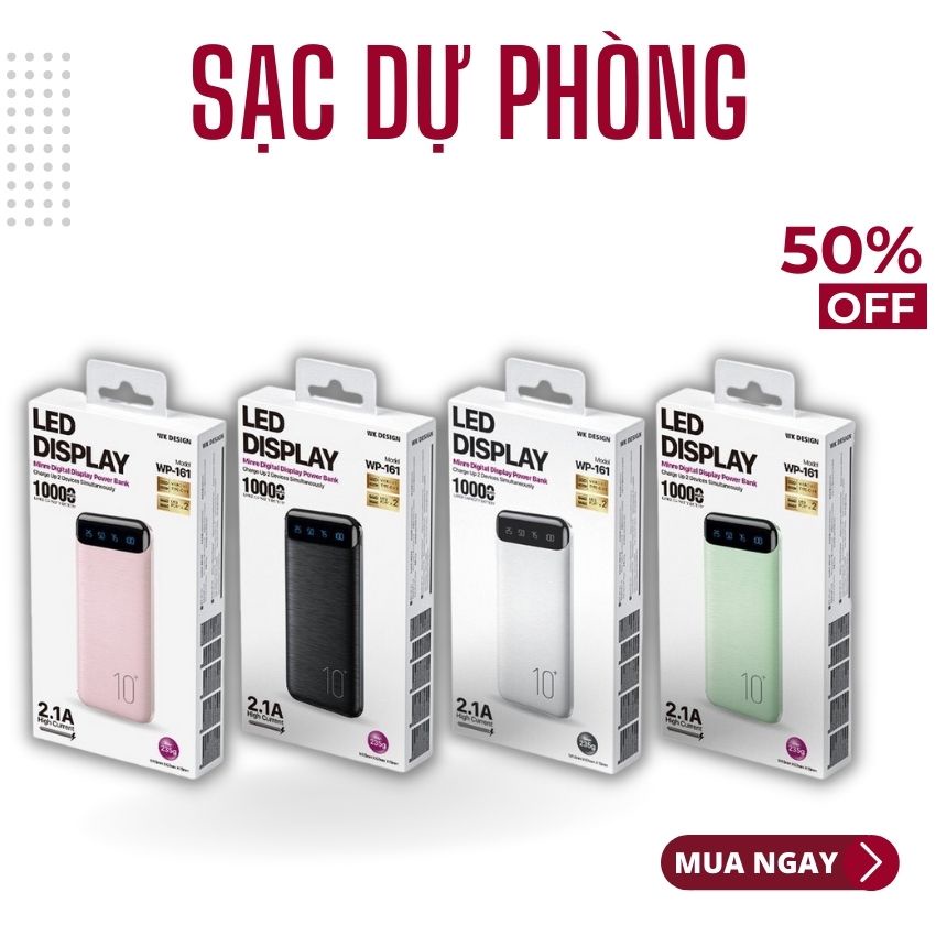 Sạc dự phòng tích hợp màn hình Led Display dung lượng 10000mAh hỗ trợ sạc nhanh 2 chiều 2 cổng sạc USB Angola_Shop