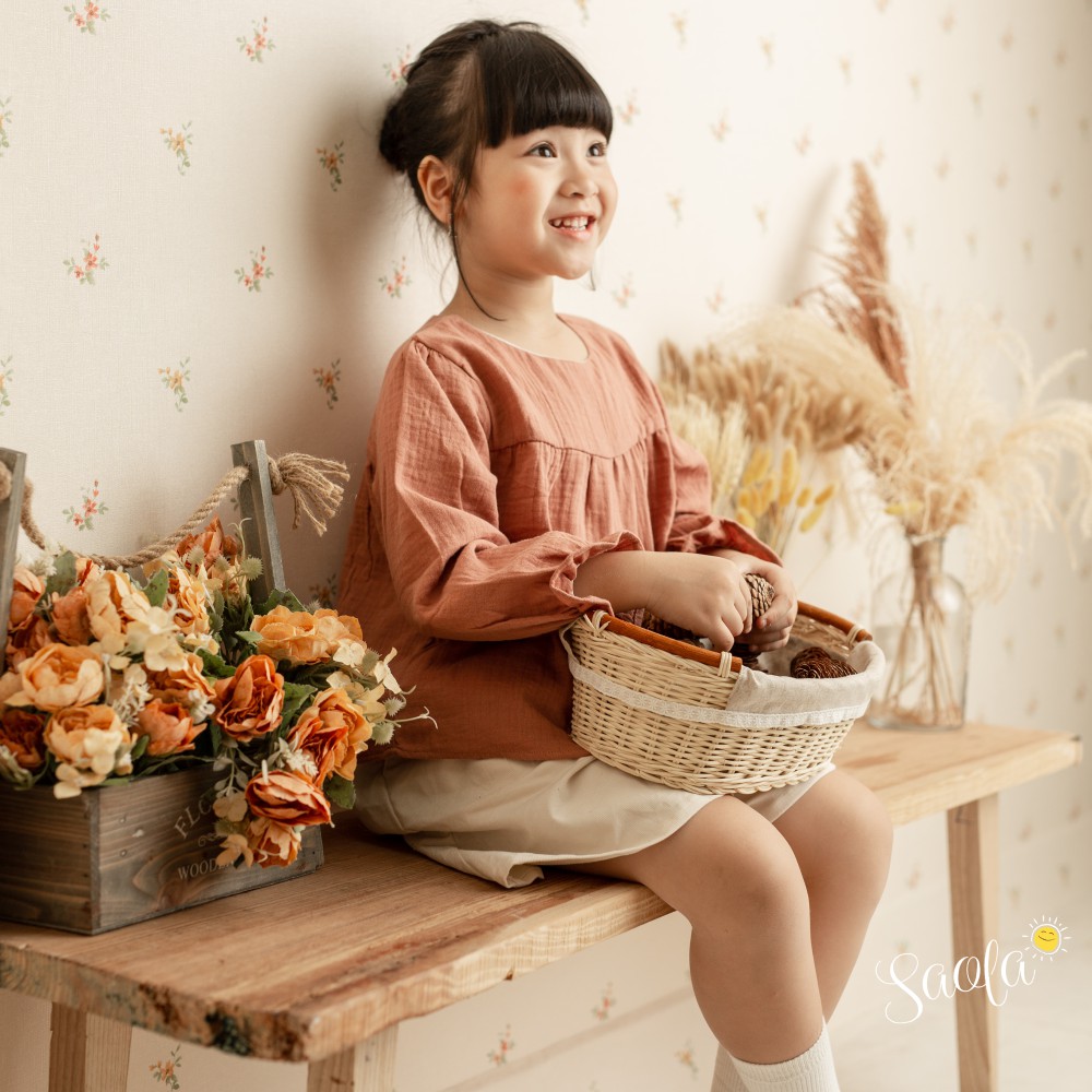 Áo Bé Gái Kiểu BabyDoll Muslin Dài Tay Dễ Thương - MIYA TOP - SAOLA KIDS CLOTHING - 2 Màu