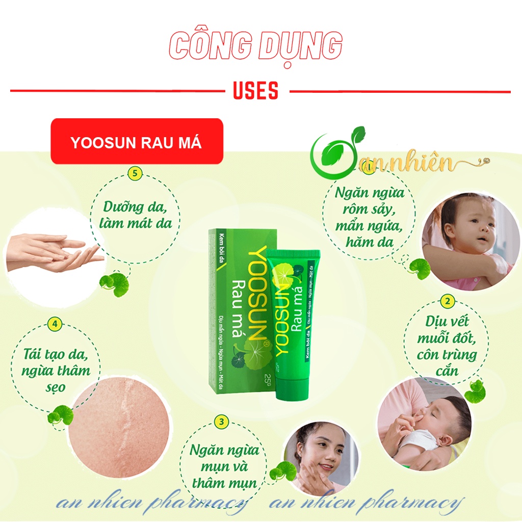 Kem bôi da Yoosun Rau Má giúp dịu mẩn ngứa, ngừa mụn, mát da, tránh sẹo