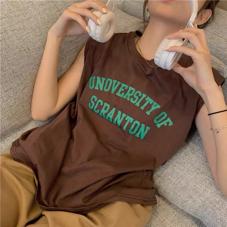 Áo Thun Nữ Không Tay In Chữ Phong Cách Hàn Quốc Mới