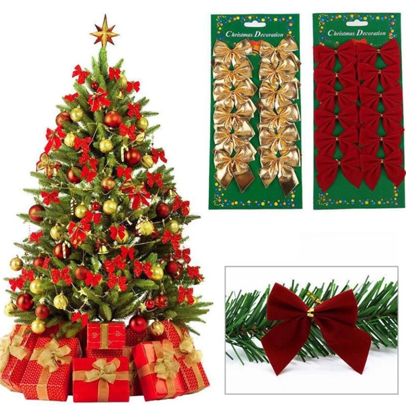 Bộ 12 nơ ruy băng trang trí cây thông noel dành cho Giáng Sinh năm mới