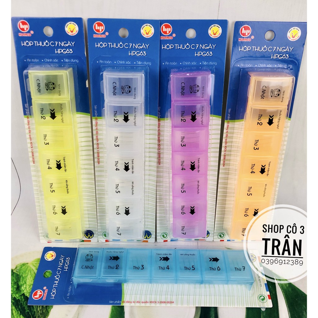 Hộp phân chia thuốc 7 ngày HPG63 ( từ t2 - Chủ Nhật ) HOFACO - Hộp thuốc 7 ngày an toàn, tiện lợi