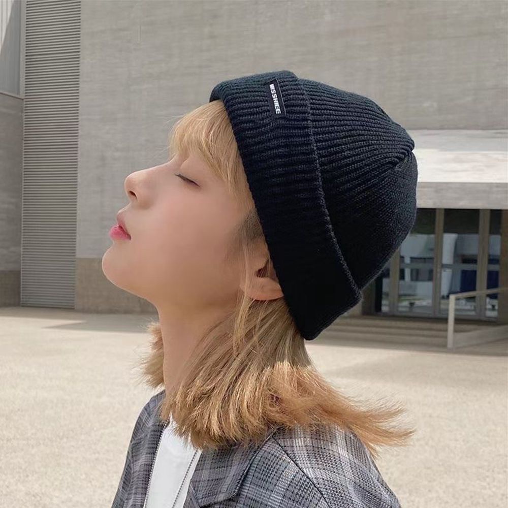 Mũ len dệt kim kẻ sọc in chữ phong cách Hàn Quốc xinh xắn dễ thương thời trang mùa đông cho nữ