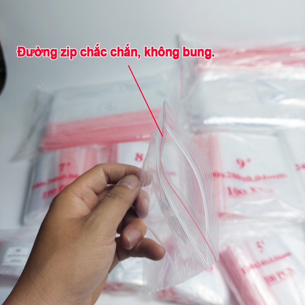 100 Túi Zipper Chỉ Đỏ Loại Dầy Nhiều Kích Thước Tuỳ Chọn