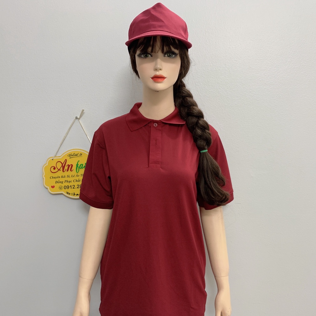 Áo polo màu đỏ đô mặc sáng da vải poly Thái cao cấp cho nam nữ _ Hình chụp thật