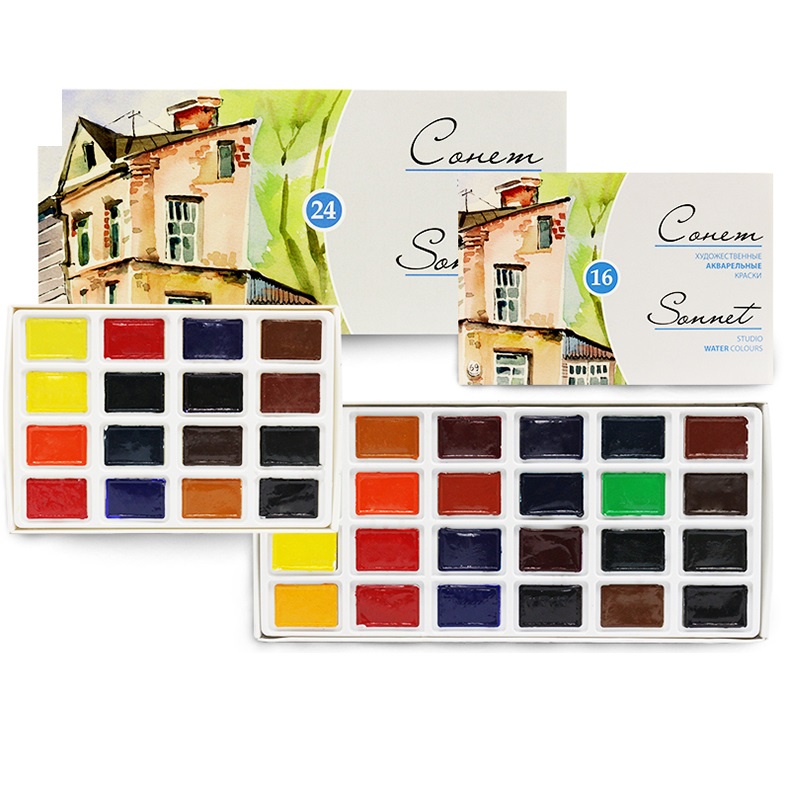 Màu nước nén Sonnet 24 màu hộp giấy tặng kèm giấy baohong