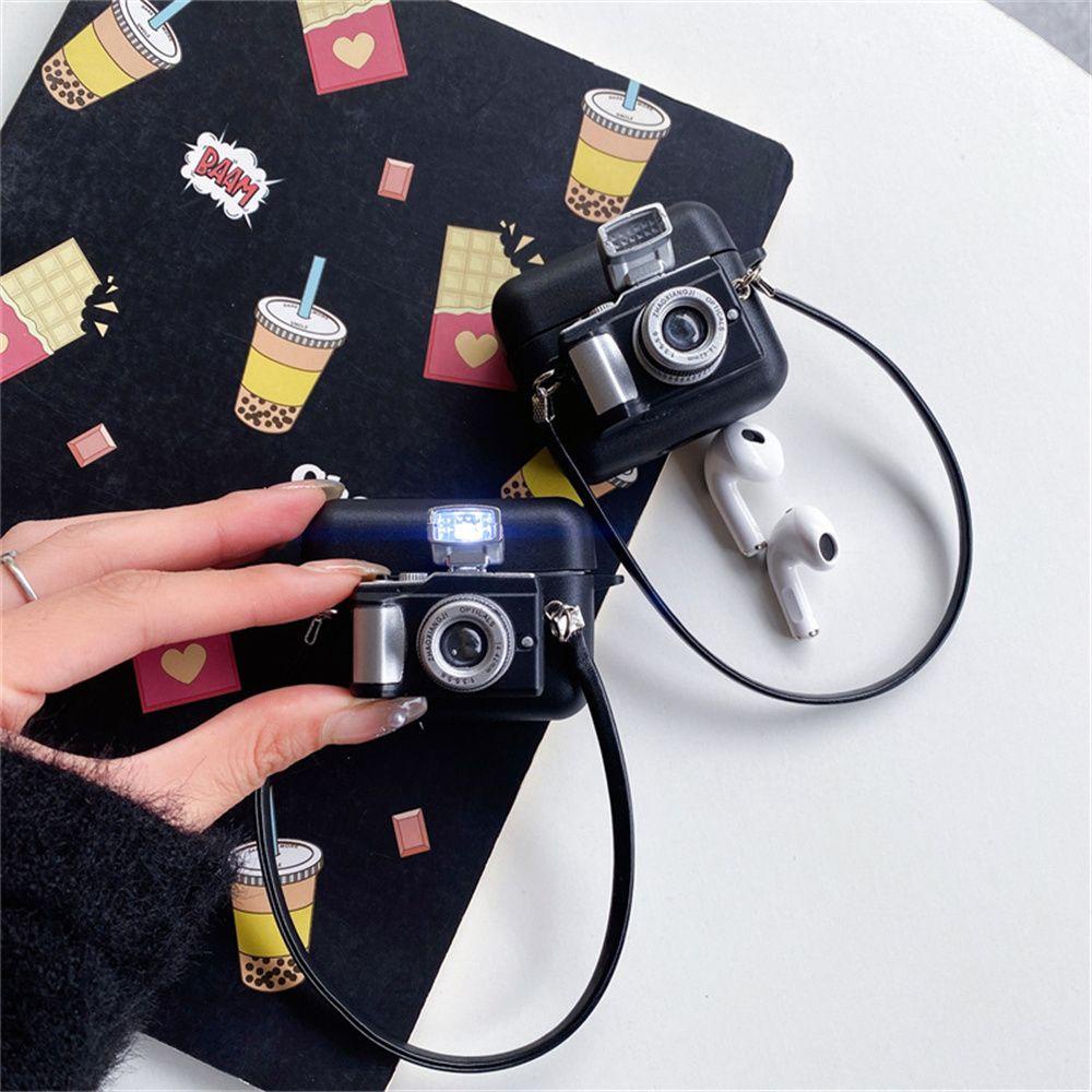 BTLIMER Vỏ Bảo Vệ Hộp Sạc Tai Nghe Airpods 1 2 3 Pro Bằng Silicon Hình Máy Ảnh Kèm Dây