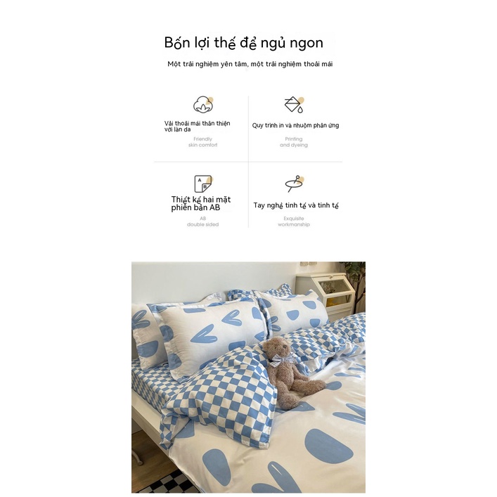Bộ Chăn Ga Và Vỏ Gối Cotton Họa Tiết Hoạt Hình Dễ Thương