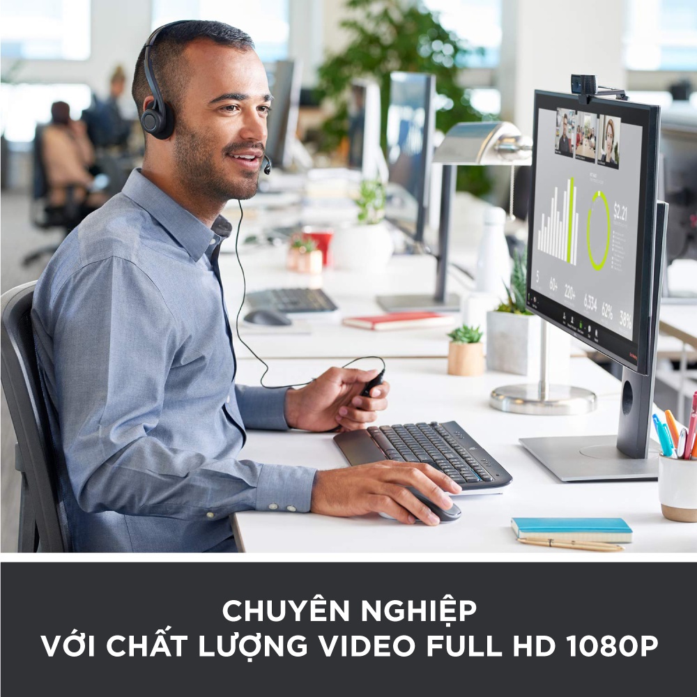 Combo Logitech Lên Đời trải nghiệm - Tai nghe mic chống ồn H340 &amp; Webcam 1080p C615 | Webcam 1080p Logitech C920