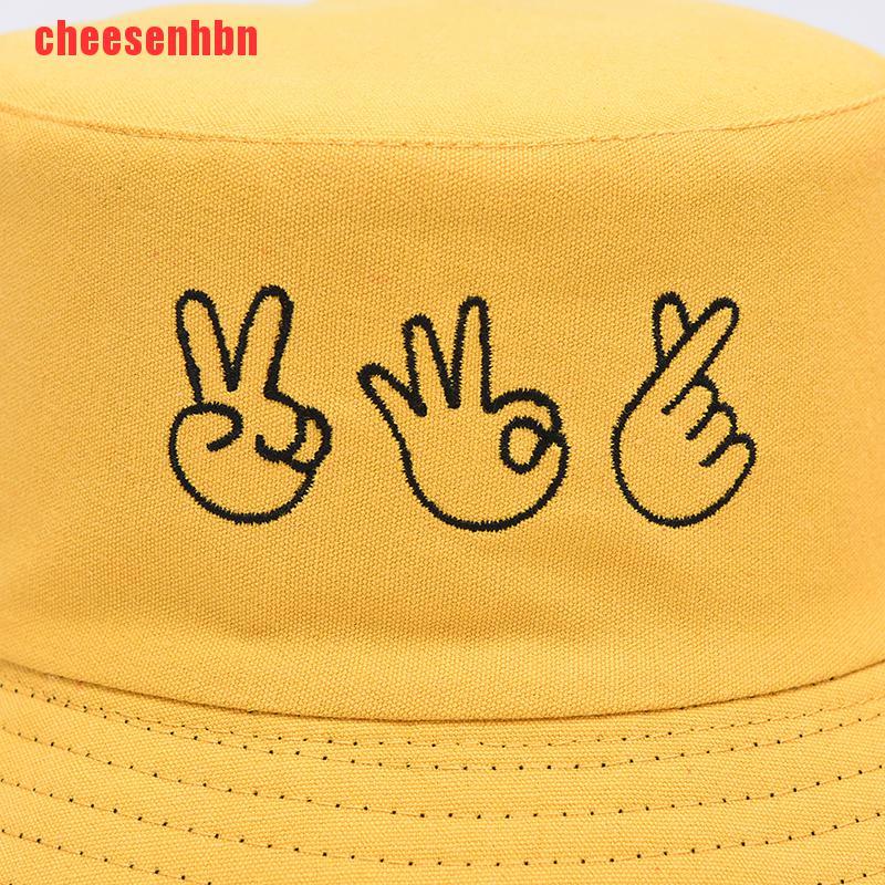 [cheesenhbn]Double-sided Casual Finger Gesture Ok Bucket Hat Women Summer Fold Two Sided Hat