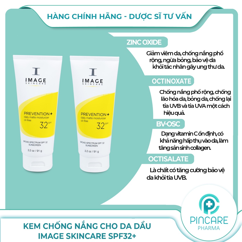 Kem chống nắng vật lý cho da dầu mụn Image Skincare Prevention SPF32+ 91g - Hàng chính hãng - Nhà Thuốc PinCare