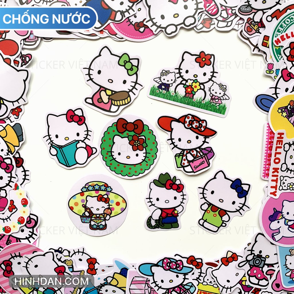 Sticker HELLO KITTY dễ thương chống nước dán nón bảo hiểm, tủ, đàn guitar, laptop, máy tính, xe | BigBuy360 - bigbuy360.vn