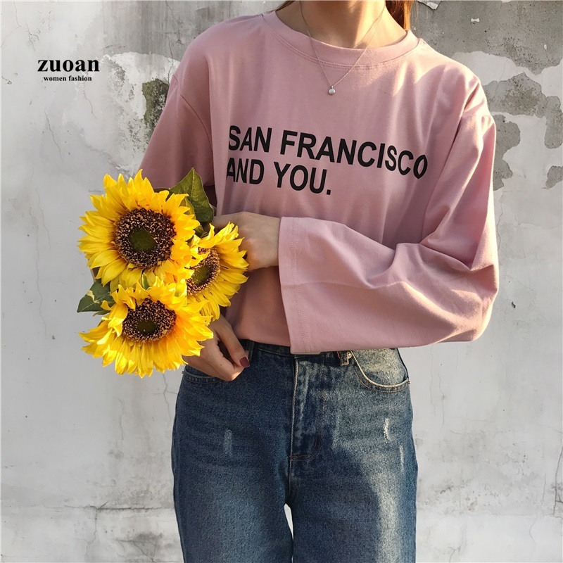 SUXI Áo Thun Nữ Dài Tay Cổ Tròn Thời Trang