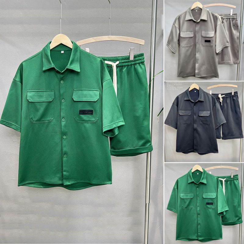 Bộ Đồ Nam Unisex Mùa Hè Áo Sơ Mi Phối Túi Ngực Tay Lỡ Quần Short Cạp Chun Thời Trang Zenkonu QA NAM 128V4