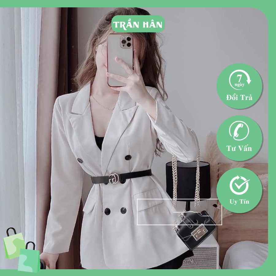 Áo khoác vest nữ blazer khuyu kèm đai 2 túi nắp chất vải cao cấp 2005912