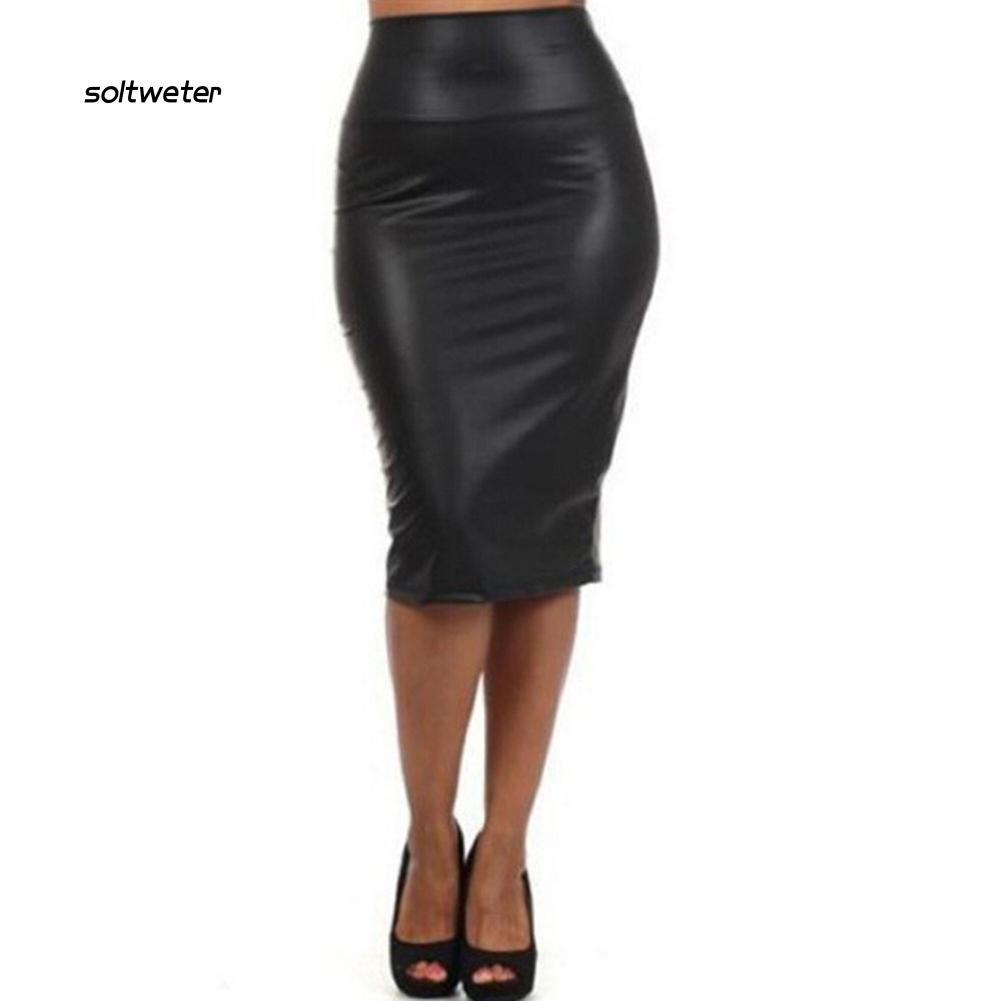 Chân váy giả da lưng cao quyến rũ cho nữ