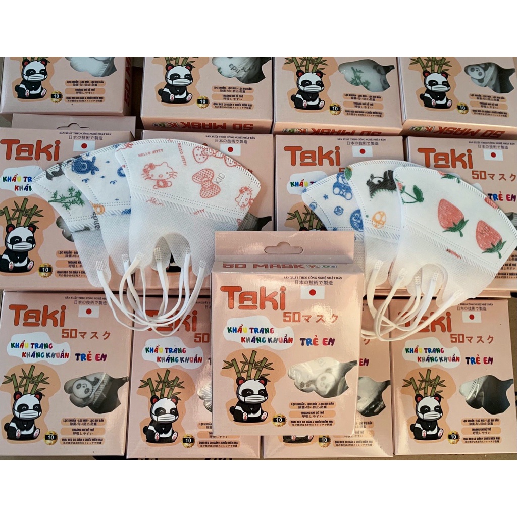 [Combo 5 hộp] Khẩu trang 5d cho bé Taki và Nhật Minh mask chính hãng (bé từ 1-10 tuổi), 3 lớp kháng khuẩn đạt tiêu chuẩn