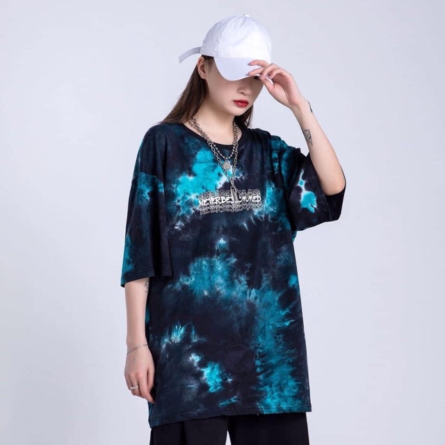 (Ảnh thật) 🔥Áo thun loang xanh unisex in hình sau lưng cực chất🔥