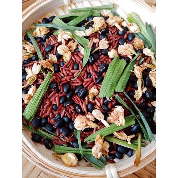 Trà gạo lứt đậu đen xanh lòng 1 kg mix lá dứa gạo quê rang củi