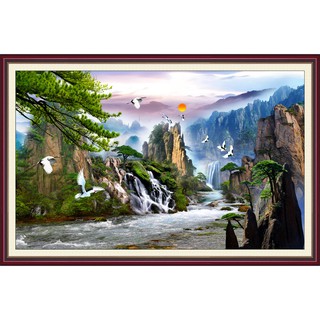 Tranh dán tường 3D VTC Tùng hạc diên niên LunaTM-0206K kim sa