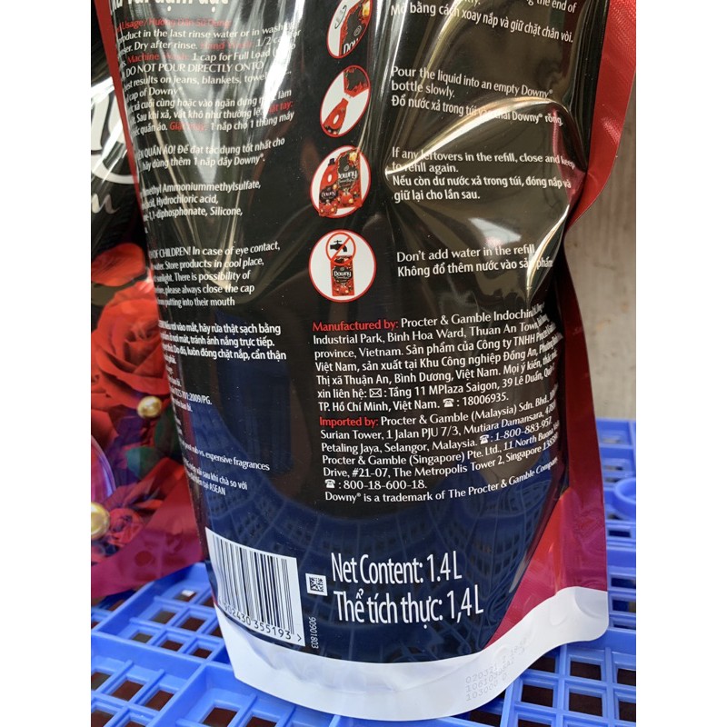 Combo 2 Túi nước Xả vải Downy Hương Đam Mê 1,4L (Mầu đỏ)