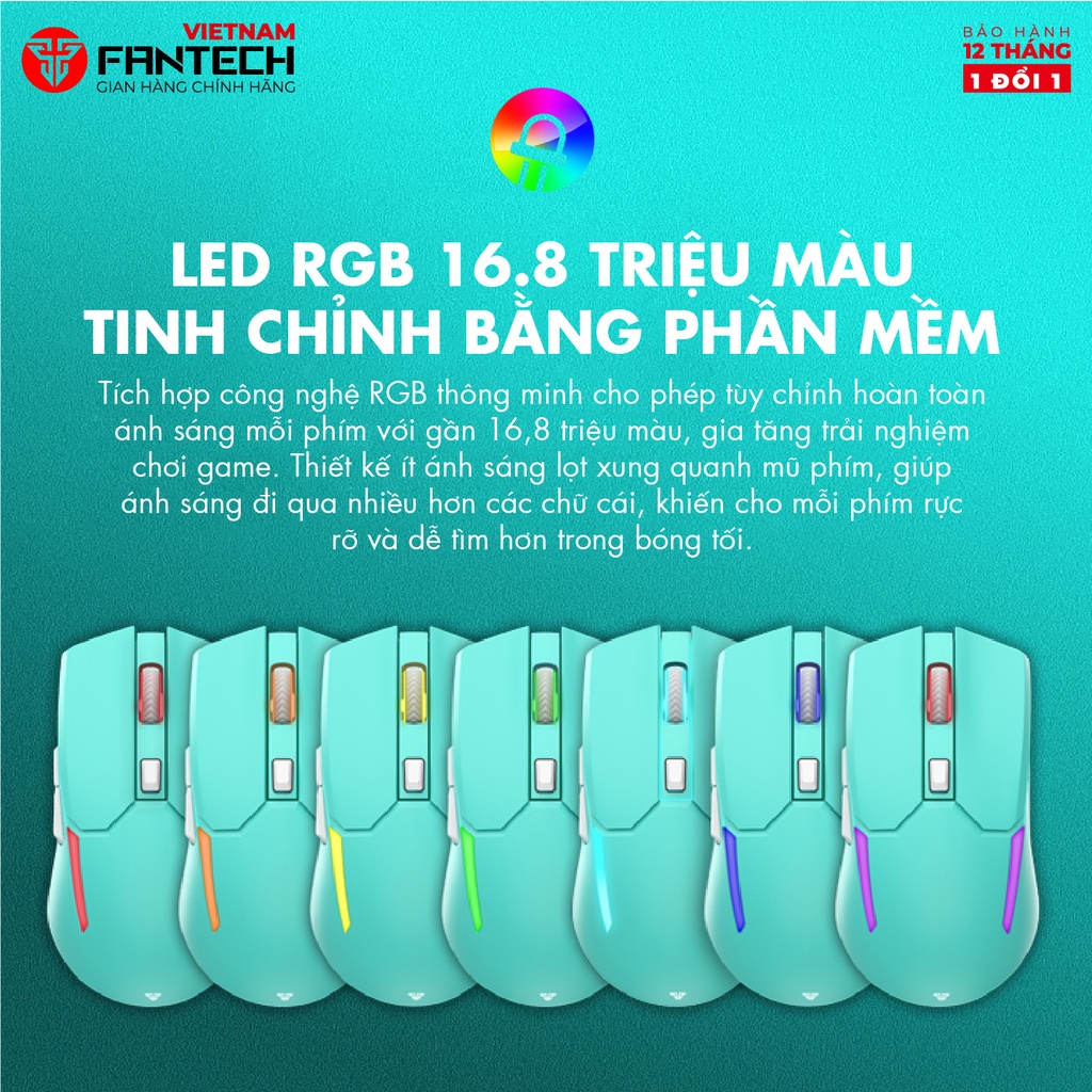 Chuột máy tính Gaming không dây FANTECH VENOM II WGC2 MINT EDITION 2400DPI, LED RGB 16,8 triệu màu