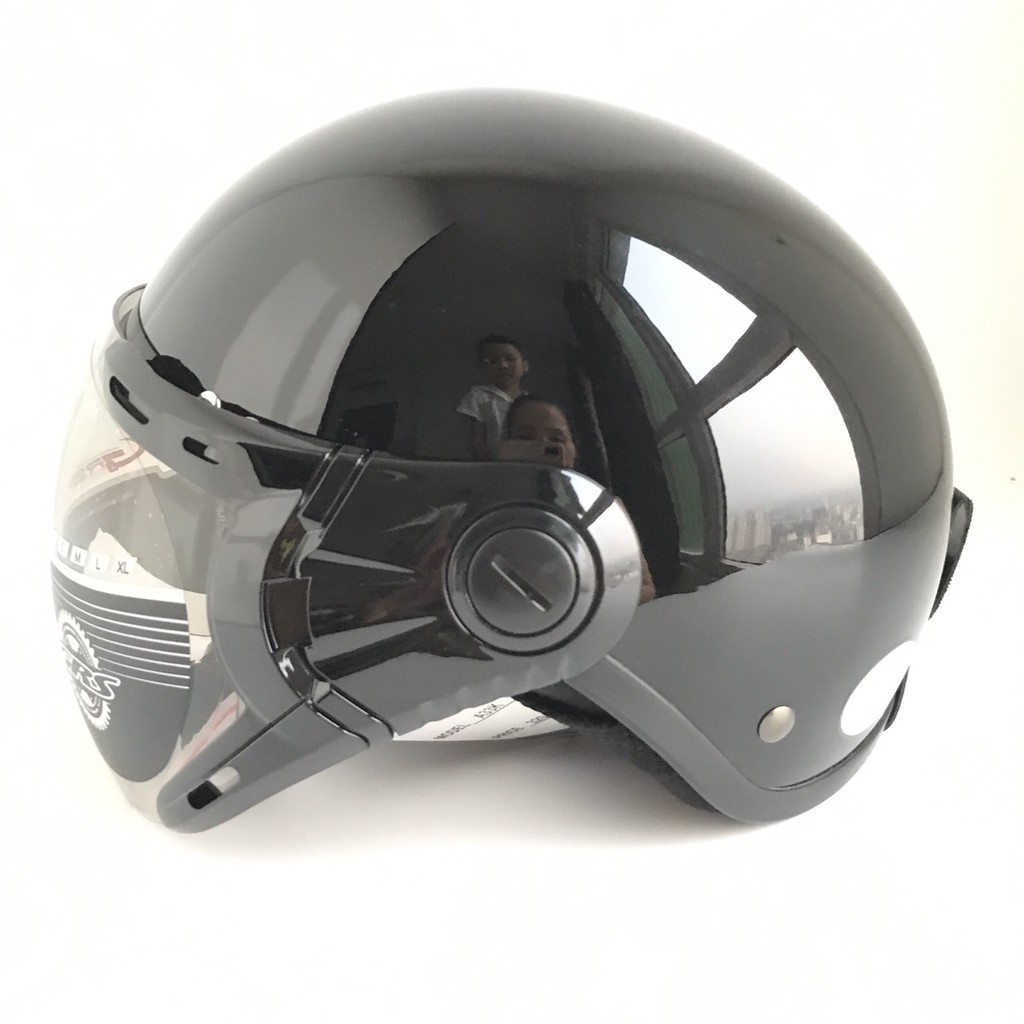 Mũ bảo hiểm nửa đầu có kính - Dành cho người lớn vòng đầu 56-58cm - GRS A33K - Đen Bóng - Nón bảo hiểm Nam - Bảo hiểm Nữ