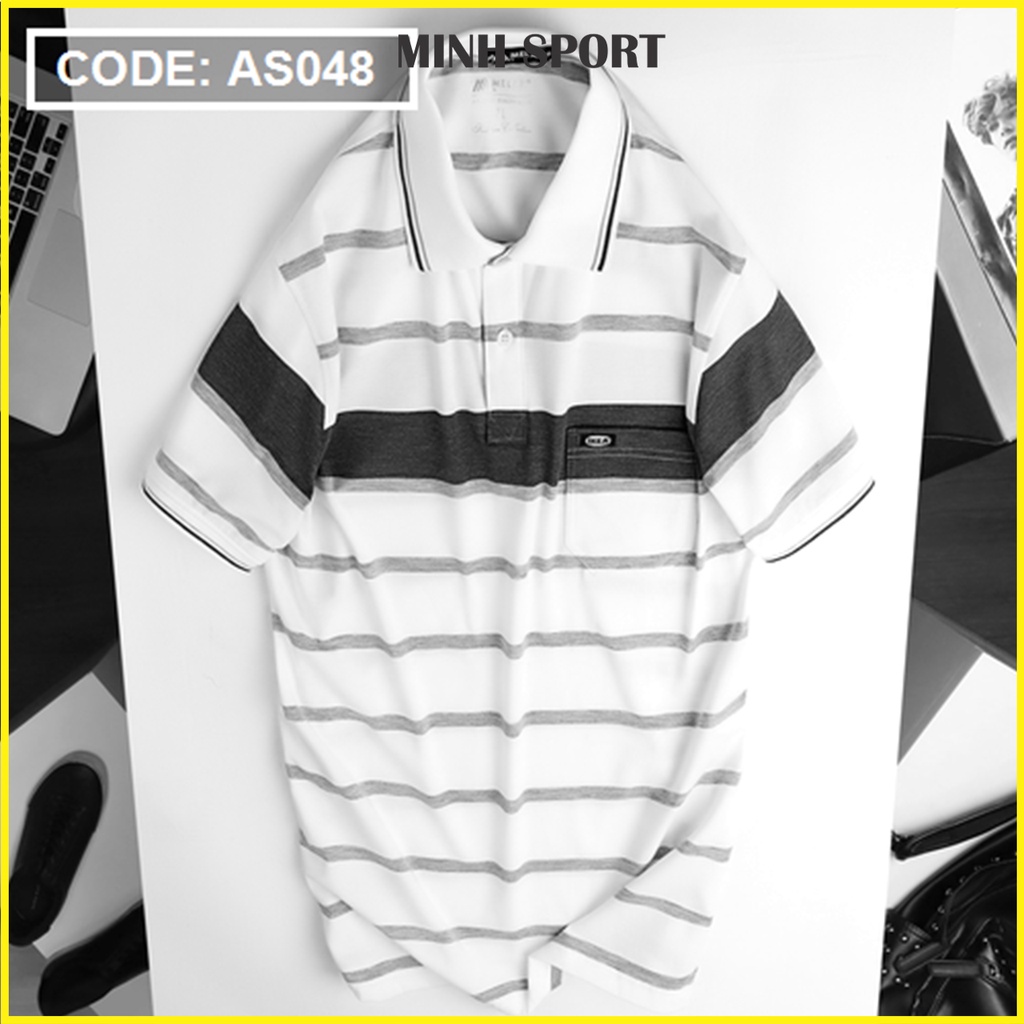 Áo Thun Kẻ Sọc Nam Cổ Bẻ Có Túi Chất Vải Thun Cotton Dệt Cao Cấp mã AO.43