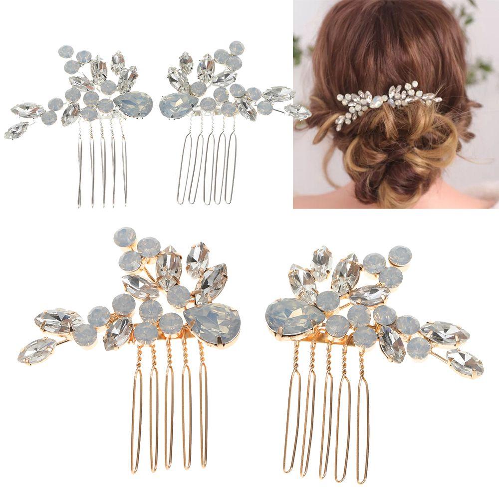 ROSE Set 2 Lược Cài Tóc Đính Đá Opal Cho Nữ