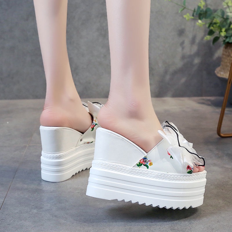 Dép đế xuồng 12cm tăng chiều cao đính hoa phong cách mới dành cho nữ