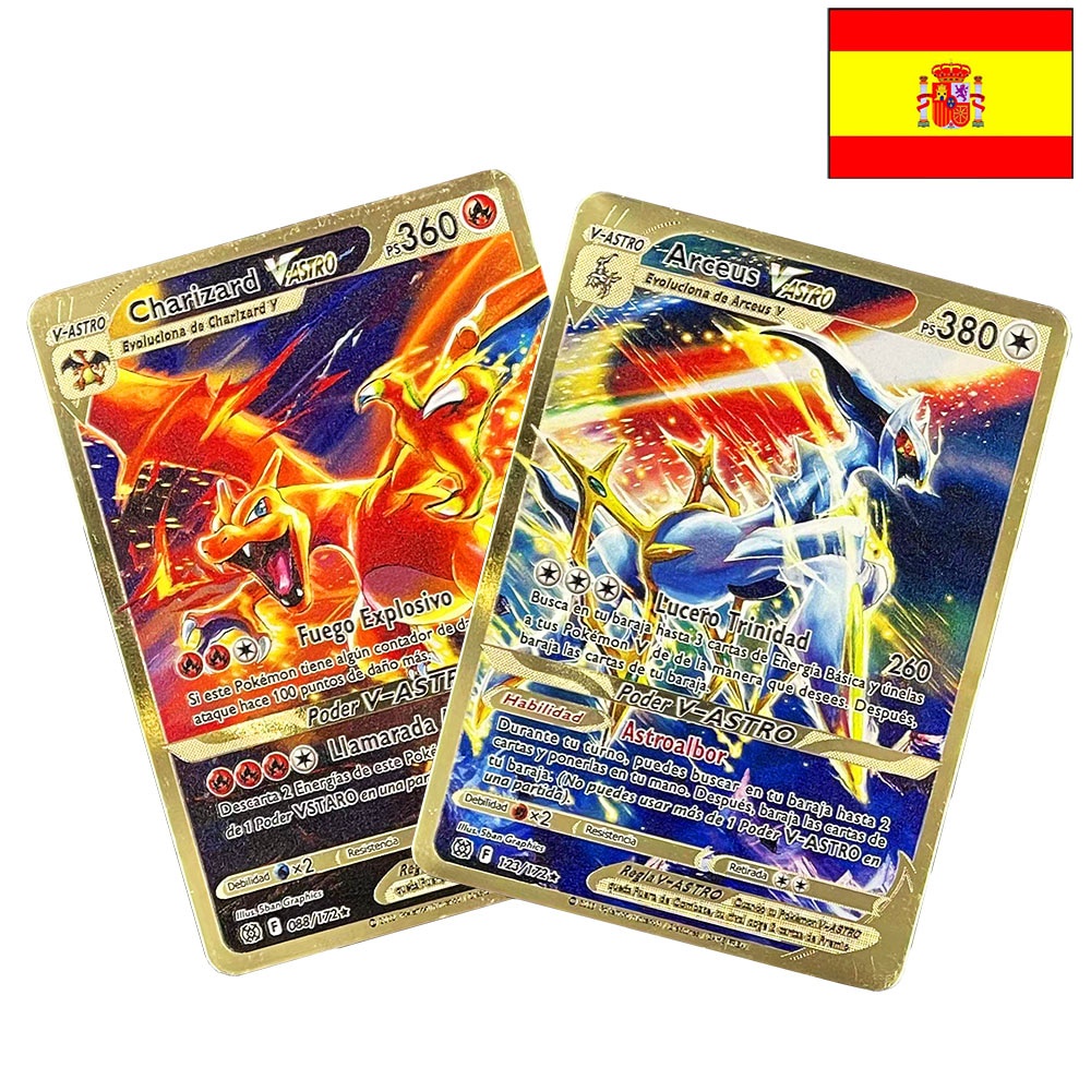 ✨✨Bộ Thẻ Bài Pokemon Bằng Kim Loại Màu Vàng Phiên Bản Tây Ban Nha Vastro Vmax GX Pikachu Charizard Lugia Arceus Làm Quà Tặng Cho Bé
