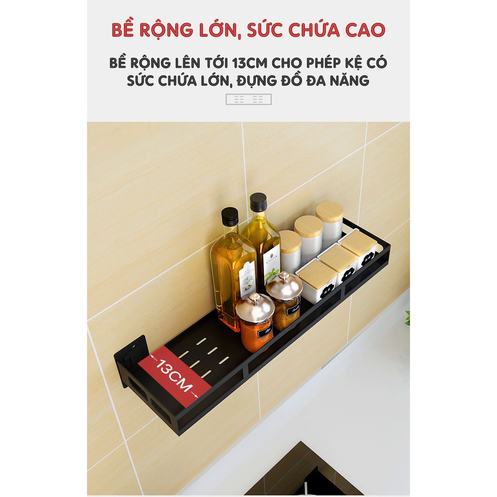 Kệ chữ nhật Gắn tường treo Nhà tắm Nhà vệ sinh đựng đồ nhà bếp không rỉ siêu chắc kèm miếng dán siêu chắc