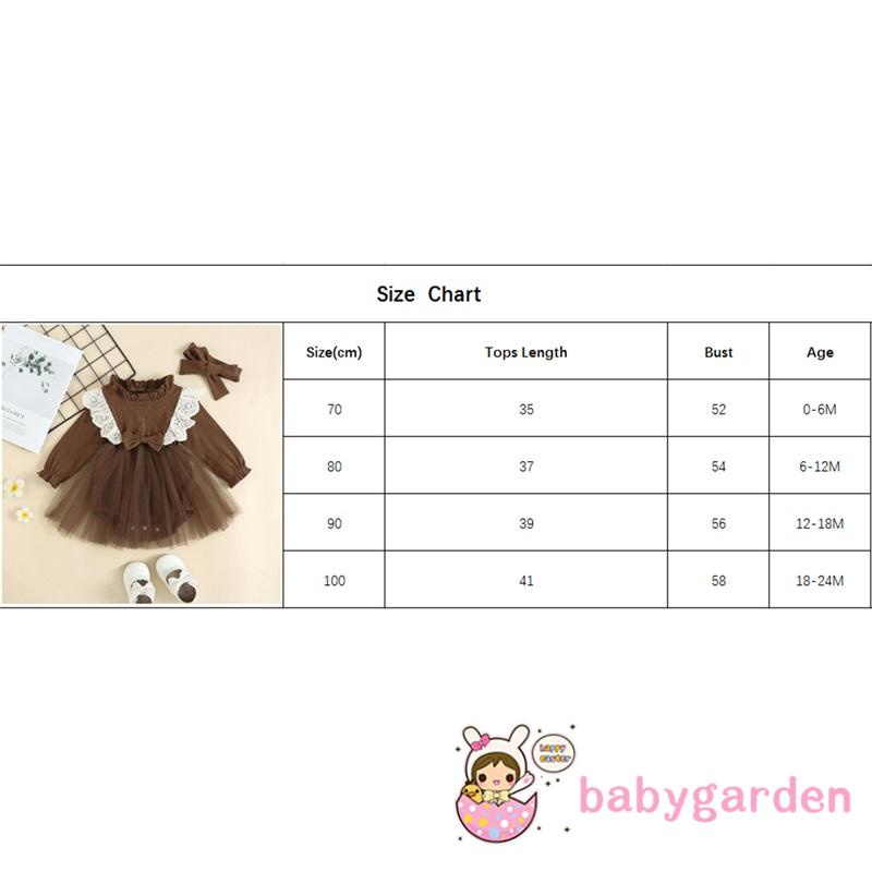 Bộ Áo Liền Quần Tay Dài Phối Lưới Kèm Băng Đô Dễ Thương Cho Bé Gái 0-24 Tháng Tuổi