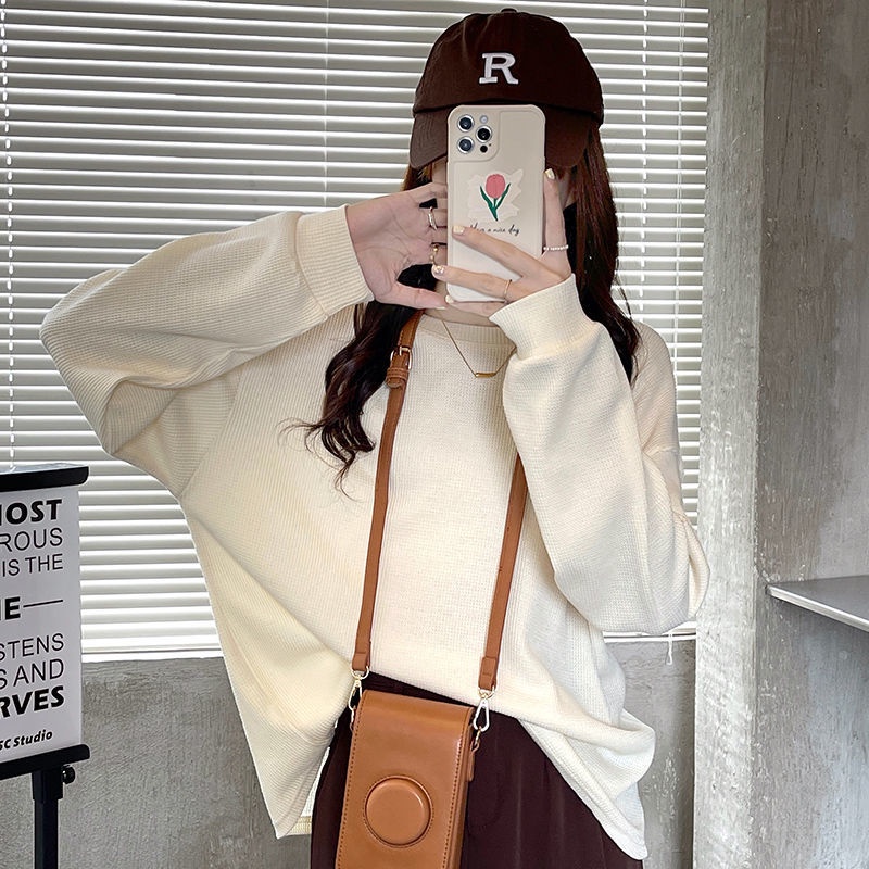 Áo Thun Nữ Tay Dài Cổ Tròn Dáng Rộng Thời Trang Phong Cách Hàn Quốc