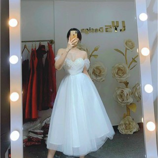Đầm công chúa lưới phối kim sa dáng dài xoè,có mút ngực,kèm hình thật