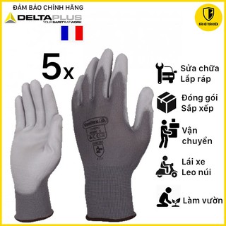 5 đôi găng tay phủ PU nhập khẩu thương hiệu Pháp Deltaplus VE702PG