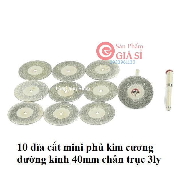 10 đĩa cắt phủ kim cương mini 40mm chân 3ly dung cho máy khoan mài khắc mini ❤️freeship❤️