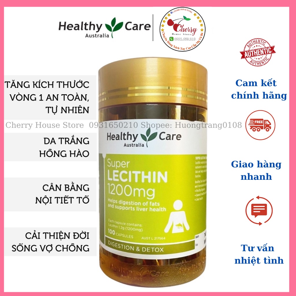 Mầm đậu nành Super Lecithin 1200mg Healthy Care, 100 viên, Úc