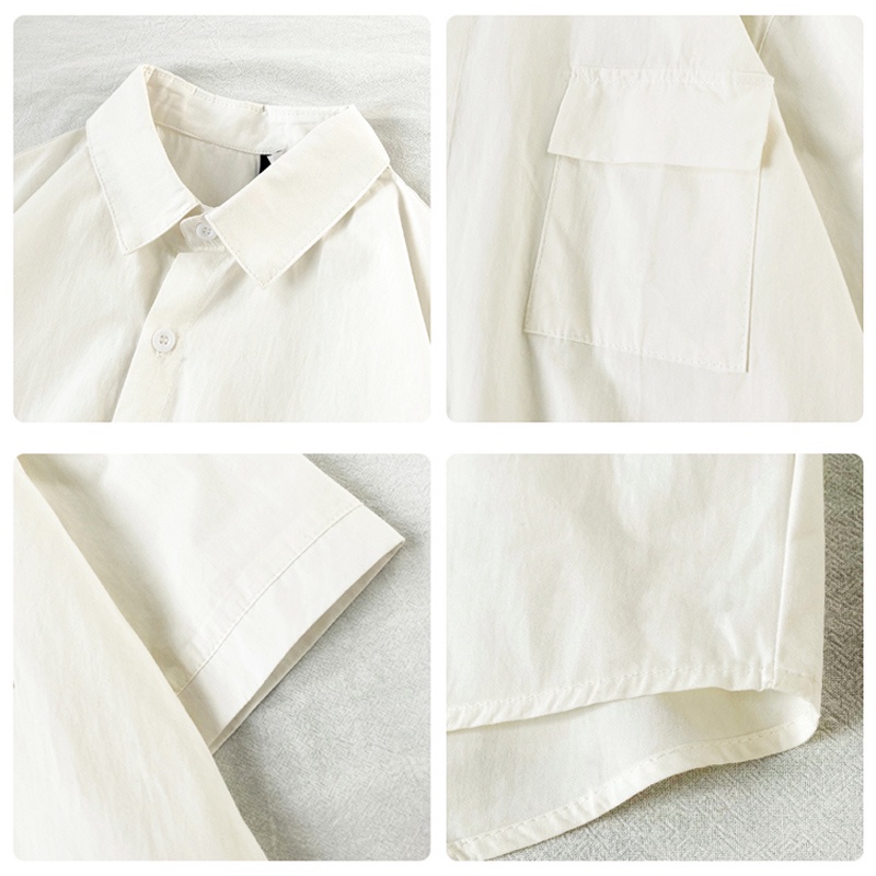 Áo sơ mi tay ngắn cổ bẻ màu trơn dáng rộng thời trang Hàn Quốc cho nam